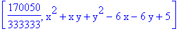 [170050/333333, x^2+x*y+y^2-6*x-6*y+5]